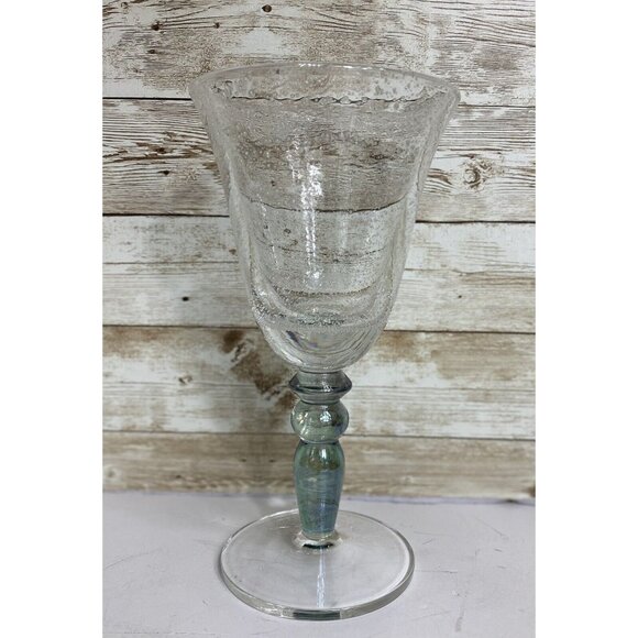 Single Pottery Barn Goblet Wine Water Handblown Bubble GREEN Stem Glass 8.25” - Picture 1 of 6